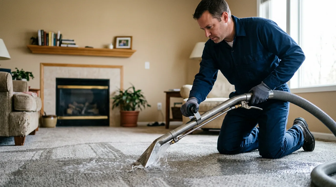 Water damage restoration technician working near Aurora, MN
